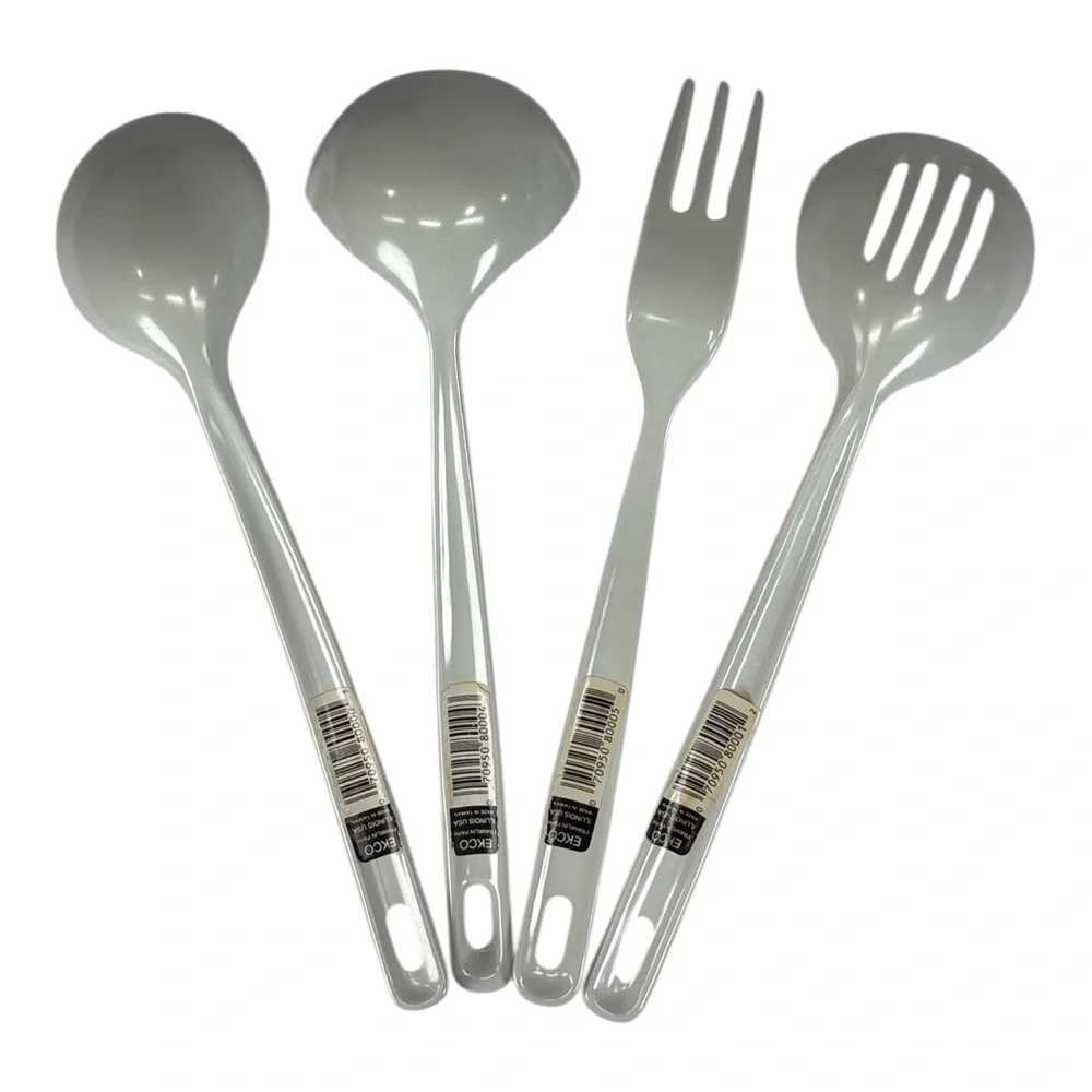 Vtg Ekco White Melamine Cooking Utensils Set Slotted Basting Spoon Fork Ladle